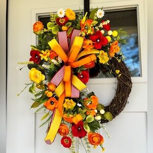Vibrant Poppies and Peonies Floral Wreath